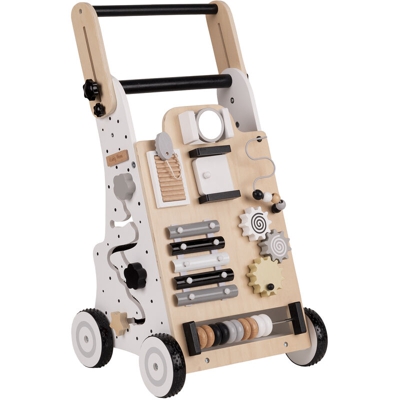 KiddyMoon Girello Interattivo In Legno Per Bambini Multifunzione Primi Passi WK-001, Bianco-Nero - Bianco-Nero