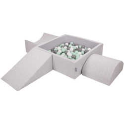 KiddyMoon Area Di Gioco In Schiuma Con Quadrato Piscina Di Palline (200 Palline) Per Bambini, Grigioch:Bianco/Grigio/Menta características