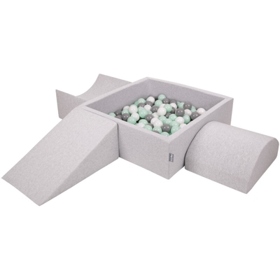 KiddyMoon Area Di Gioco In Schiuma Con Quadrato Piscina Di Palline (200 Palline) Per Bambini, Grigioch:Bianco/Grigio/Menta
