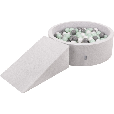 KiddyMoon Area Di Gioco In Schiuma Con Tondo Piscina Di Palline (200 Palline) Per Bambini, Grigioch:Bianco/Grigio/Menta - grigioCh:bianco/grigio/menta