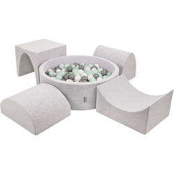 KiddyMoon Area Di Gioco In Schiuma Con Tondo Piscina Di Palline (300 Palline) Per Bambini, Grigioch:Bianco/Grigio/Menta - grigioCh:bianco/grigio/menta características