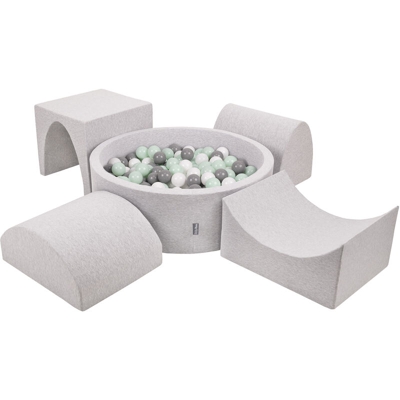 KiddyMoon Area Di Gioco In Schiuma Con Tondo Piscina Di Palline (300 Palline) Per Bambini, Grigioch:Bianco/Grigio/Menta - grigioCh:bianco/grigio/menta