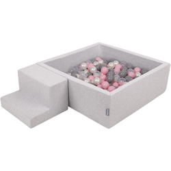 KiddyMoon Area Di Gioco In Schiuma Con Quadrato Piscina Di Palline (100 Palline) Per Bambini, Grigioch:Perla/Grigio/Trasparente/Rosa Chiaro características