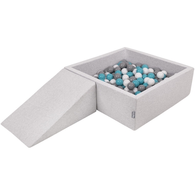 KiddyMoon Area Di Gioco In Schiuma Con Quadrato Piscina Di Palline (100 Palline) Per Bambini, Grigioch:Grigio/Bianco/Turchese