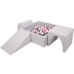 KiddyMoon Area Di Gioco In Schiuma Con Quadrato Piscina Di Palline (300 Palline) Per Bambini, Grigioch:Bianco/Grigio/Rosa Chiaro características