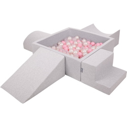 KiddyMoon Area Di Gioco In Schiuma Con Quadrato Piscina Di Palline (300 Palline) Per Bambini, Grigioch:Rosa Chiaro/Perla/Transparente - grigioCh:rosa en oferta