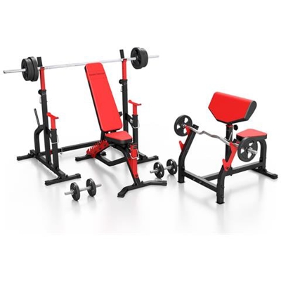 Ms5 161kg kier Panca Pesi Ms-l101 + Supporto Per Manubri (collegato) Ms-s104 + Banco Curl + Set Di Bar E Dischi Pesi 83kg