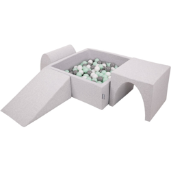 KiddyMoon Area Di Gioco In Schiuma Con Quadrato Piscina Di Palline (200 Palline) Per Bambini, Grigioch:Bianco/Grigio/Menta en oferta