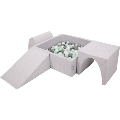 KiddyMoon Area Di Gioco In Schiuma Con Quadrato Piscina Di Palline (200 Palline) Per Bambini, Grigioch:Bianco/Grigio/Menta