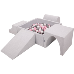 KiddyMoon Area Di Gioco In Schiuma Con Quadrato Piscina Di Palline (200 Palline) Per Bambini, Grigioch:Bianco/Grigio/Rosa Chiaro características