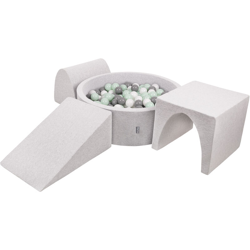 KiddyMoon Area Di Gioco In Schiuma Con Tondo Piscina Di Palline (200 Palline) Per Bambini, Grigioch:Bianco/Grigio/Menta - grigioCh:bianco/grigio/menta características