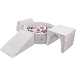 KiddyMoon Area Di Gioco In Schiuma Con Tondo Piscina Di Palline (200 Palline) Per Bambini, Grigioch:Bianco/Grigio/Rosa Chiaro características