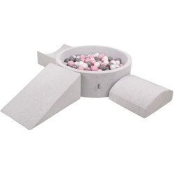 KiddyMoon Area Di Gioco In Schiuma Con Tondo Piscina Di Palline (200 Palline) Per Bambini, Grigioch:Bianco/Grigio/Rosa Chiaro precio