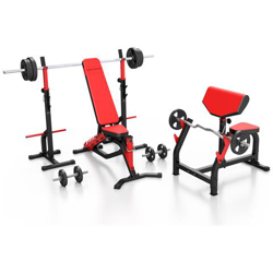 Ms33 146kg kier Panca Pesi Ms-l101 + 2 Supporti Per Manubri Con Dispositivo Di Sicuzza Ms-s108 + Banco Curl + Set Di Bar E Dischi Pesi 83kg en oferta