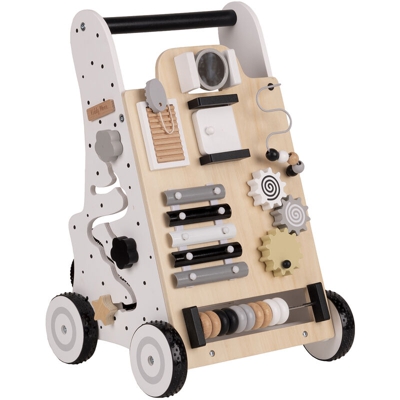 KiddyMoon Girello Interattivo In Legno Per Bambini Multifunzione Primi Passi WK-001, Bianco-Nero - Bianco-Nero