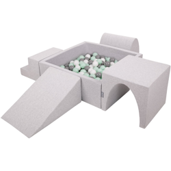 KiddyMoon Area Di Gioco In Schiuma Con Quadrato Piscina Di Palline (200 Palline) Per Bambini, Grigioch:Bianco/Grigio/Menta precio