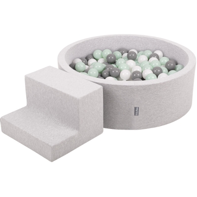 KiddyMoon Area Di Gioco In Schiuma Con Tondo Piscina Di Palline (100 Palline) Per Bambini, Grigioch:Bianco/Grigio/Menta - grigioCh:bianco/grigio/menta