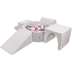 KiddyMoon Area Di Gioco In Schiuma Con Tondo Piscina Di Palline (200 Palline) Per Bambini, Grigioch:Bianco/Grigio/Rosa Chiaro precio