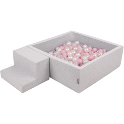 KiddyMoon Area Di Gioco In Schiuma Con Quadrato Piscina Di Palline (100 Palline) Per Bambini, Grigioch:Rosa Chiaro/Perla/Transparente - grigioCh:rosa características