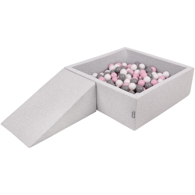 KiddyMoon Area Di Gioco In Schiuma Con Quadrato Piscina Di Palline (200 Palline) Per Bambini, Grigioch:Bianco/Grigio/Rosa Chiaro