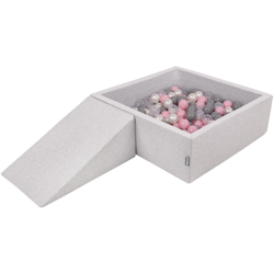 KiddyMoon Area Di Gioco In Schiuma Con Quadrato Piscina Di Palline (100 Palline) Per Bambini, Grigioch:Perla/Grigio/Trasparente/Rosa Chiaro características