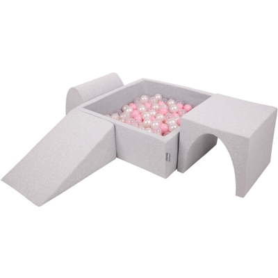 KiddyMoon Area Di Gioco In Schiuma Con Quadrato Piscina Di Palline (300 Palline) Per Bambini, Grigioch:Rosa Chiaro/Perla/Transparente - grigioCh:rosa