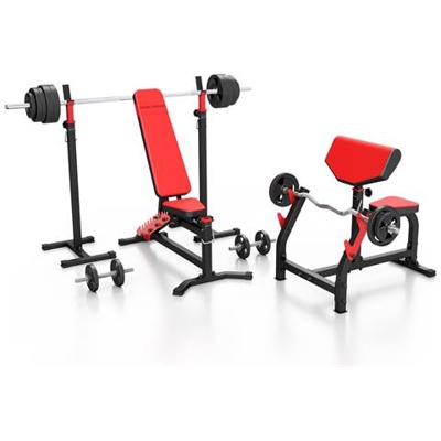 Ms4 172kg kier Panca Pesi Ms-l102 + 2 Supporti Per Manubri Con Dispositivo Di Sicuzza Ms-s108 + Banco Curl + Set Di Bar E Dischi Pesi 113kg