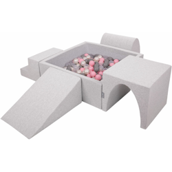 KiddyMoon Area Di Gioco In Schiuma Per Bambini Con Palline Colorate, Grigioch:Perla/Grigio/Trasparente/Rosa Chiaro características