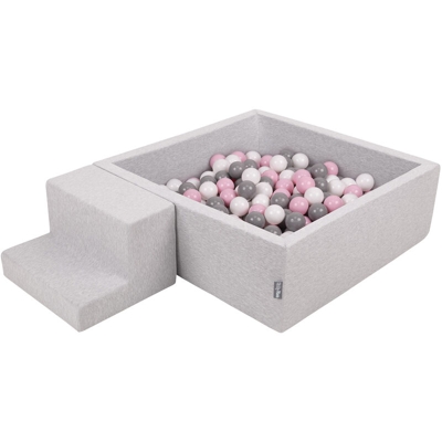 KiddyMoon Area Di Gioco In Schiuma Con Quadrato Piscina Di Palline (200 Palline) Per Bambini, Grigioch:Bianco/Grigio/Rosa Chiaro