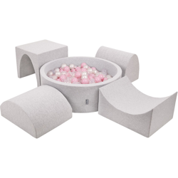 KiddyMoon Area Di Gioco In Schiuma Con Tondo Piscina Di Palline (300 Palline) Per Bambini, Grigioch:Rosa Chiaro/Perla/Transparente - grigioCh:rosa en oferta