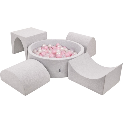 KiddyMoon Area Di Gioco In Schiuma Con Tondo Piscina Di Palline (300 Palline) Per Bambini, Grigioch:Rosa Chiaro/Perla/Transparente - grigioCh:rosa