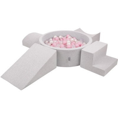 KiddyMoon Area Di Gioco In Schiuma Con Tondo Piscina Di Palline (300 Palline) Per Bambini, Grigioch:Rosa Chiaro/Perla/Transparente - grigioCh:rosa
