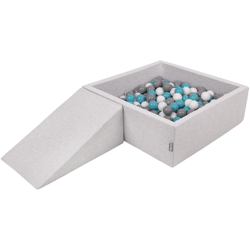 KiddyMoon Area Di Gioco In Schiuma Con Quadrato Piscina Di Palline (200 Palline) Per Bambini, Grigioch:Grigio/Bianco/Turchese en oferta