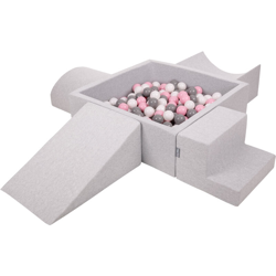 KiddyMoon Area Di Gioco In Schiuma Con Quadrato Piscina Di Palline (200 Palline) Per Bambini, Grigioch:Bianco/Grigio/Rosa Chiaro características