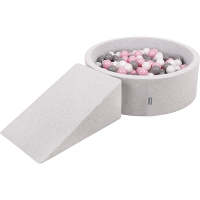KiddyMoon Area Di Gioco In Schiuma Con Tondo Piscina Di Palline (100 Palline) Per Bambini, Grigioch:Bianco/Grigio/Rosa Chiaro