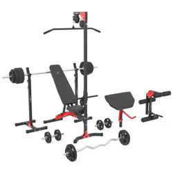 Mh25 132kg kier Panca Pesi Golabile + Supporto Per Manubri Mh-s201 + Leg Trainer + Lat Pulldown + Panca Scott + Set Bilancie / Dischi Pesi 83kg características