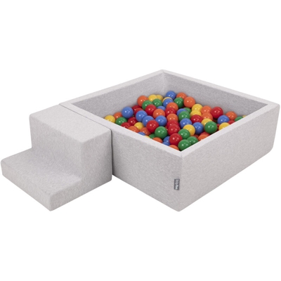 KiddyMoon Area Di Gioco In Schiuma Con Quadrato Piscina Di Palline (200 Palline) Per Bambini, Grigioch:Giallo/Verde/Blu/Rosso/Arancio