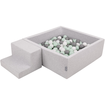 KiddyMoon Area Di Gioco In Schiuma Con Quadrato Piscina Di Palline (200 Palline) Per Bambini, Grigioch:Bianco/Grigio/Menta