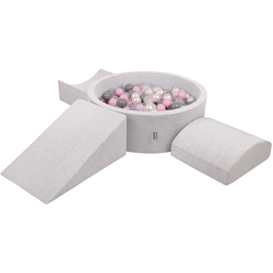 KiddyMoon Area Di Gioco In Schiuma Con Tondo Piscina Di Palline (200 Palline) Per Bambini, Grigioch:Perla/Grigio/Trasparente/Rosa Chiaro precio
