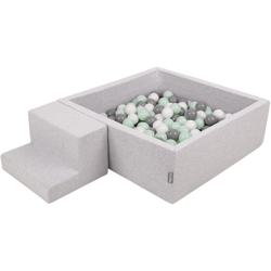 KiddyMoon Area Di Gioco In Schiuma Con Quadrato Piscina Di Palline (100 Palline) Per Bambini, Grigioch:Bianco/Grigio/Menta precio