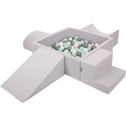 KiddyMoon Area Di Gioco In Schiuma Con Quadrato Piscina Di Palline (200 Palline) Per Bambini, Grigioch:Bianco/Grigio/Menta características