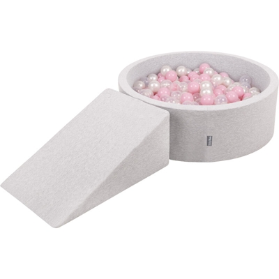 KiddyMoon Area Di Gioco In Schiuma Con Tondo Piscina Di Palline (100 Palline) Per Bambini, Grigioch:Rosa Chiaro/Perla/Transparente - grigioCh:rosa