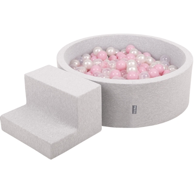 KiddyMoon Area Di Gioco In Schiuma Con Tondo Piscina Di Palline (100 Palline) Per Bambini, Grigioch:Rosa Chiaro/Perla/Transparente - grigioCh:rosa