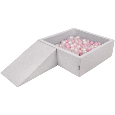 KiddyMoon Area Di Gioco In Schiuma Con Quadrato Piscina Di Palline (200 Palline) Per Bambini, Grigioch:Rosa Chiaro/Perla/Transparente - grigioCh:rosa