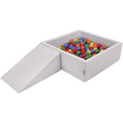 KiddyMoon Area Di Gioco In Schiuma Con Quadrato Piscina Di Palline (100 Palline) Per Bambini, Grigioch:Giallo/Verde/Blu/Rosso/Arancio características