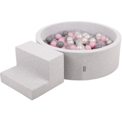 KiddyMoon Area Di Gioco In Schiuma Con Tondo Piscina Di Palline (200 Palline) Per Bambini, Grigioch:Perla/Grigio/Trasparente/Rosa Chiaro precio