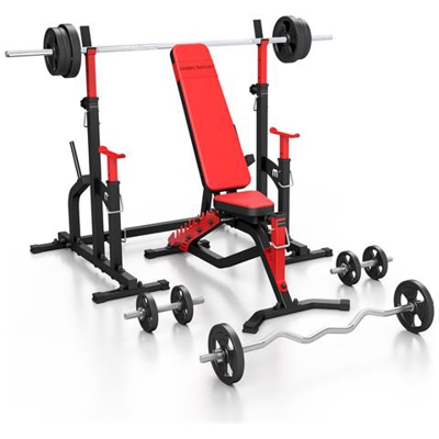 Ms2 140kg kier Panca Pesi A Due Lati Ms-l101 + Supporto Per Manubri (collegato) Ms-s104 + Set Di Bar E Dischi Pesi 83kg