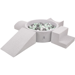 KiddyMoon Area Di Gioco In Schiuma Con Tondo Piscina Di Palline (200 Palline) Per Bambini, Grigioch:Bianco/Grigio/Menta - grigioCh:bianco/grigio/menta características