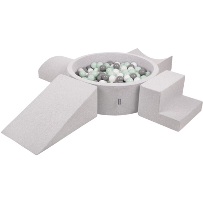 KiddyMoon Area Di Gioco In Schiuma Con Tondo Piscina Di Palline (200 Palline) Per Bambini, Grigioch:Bianco/Grigio/Menta - grigioCh:bianco/grigio/menta