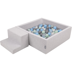 KiddyMoon Area Di Gioco In Schiuma Con Quadrato Piscina Di Palline (100 Palline) Per Bambini, Grigioch:Perla/Grigio/Trasparente/Azzurro/Menta precio